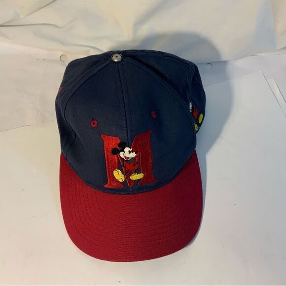 Disney Mickey Mouse M Hat Snapback Cap Black Red Fresh Caps Unlimited 90’s VTG - Picture 1 of 4